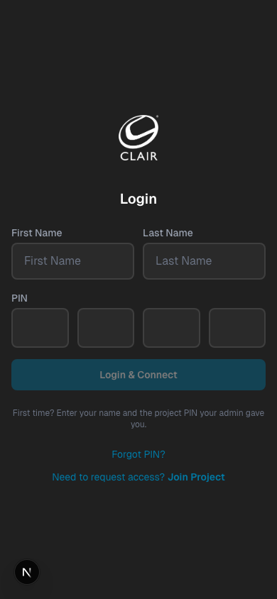 Login screen