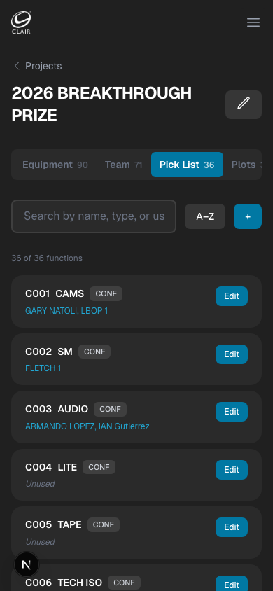 Pick List tab